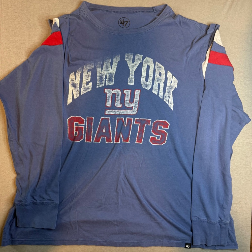 47 Brand New York Giants Long Sleeve Shirt Blue Mens XL Distressed Graphic Tee‎